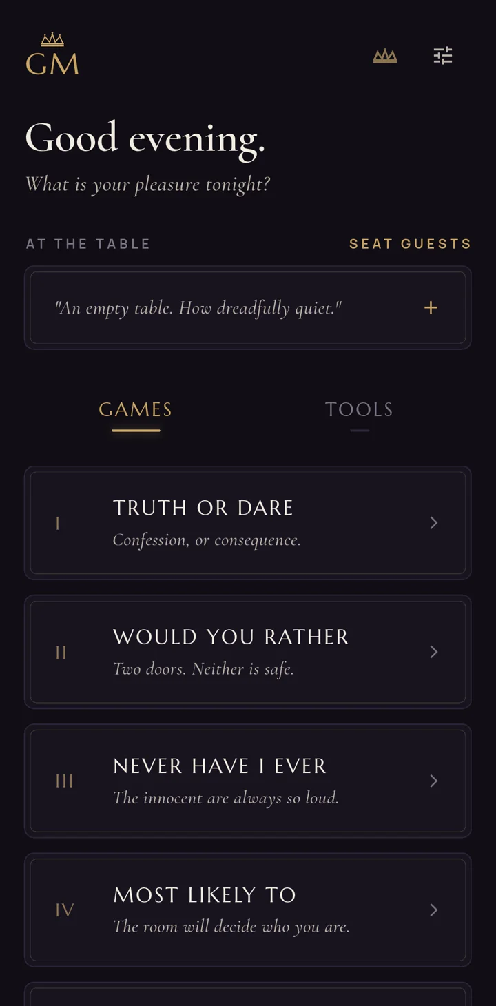 GameMaster: offline party games app